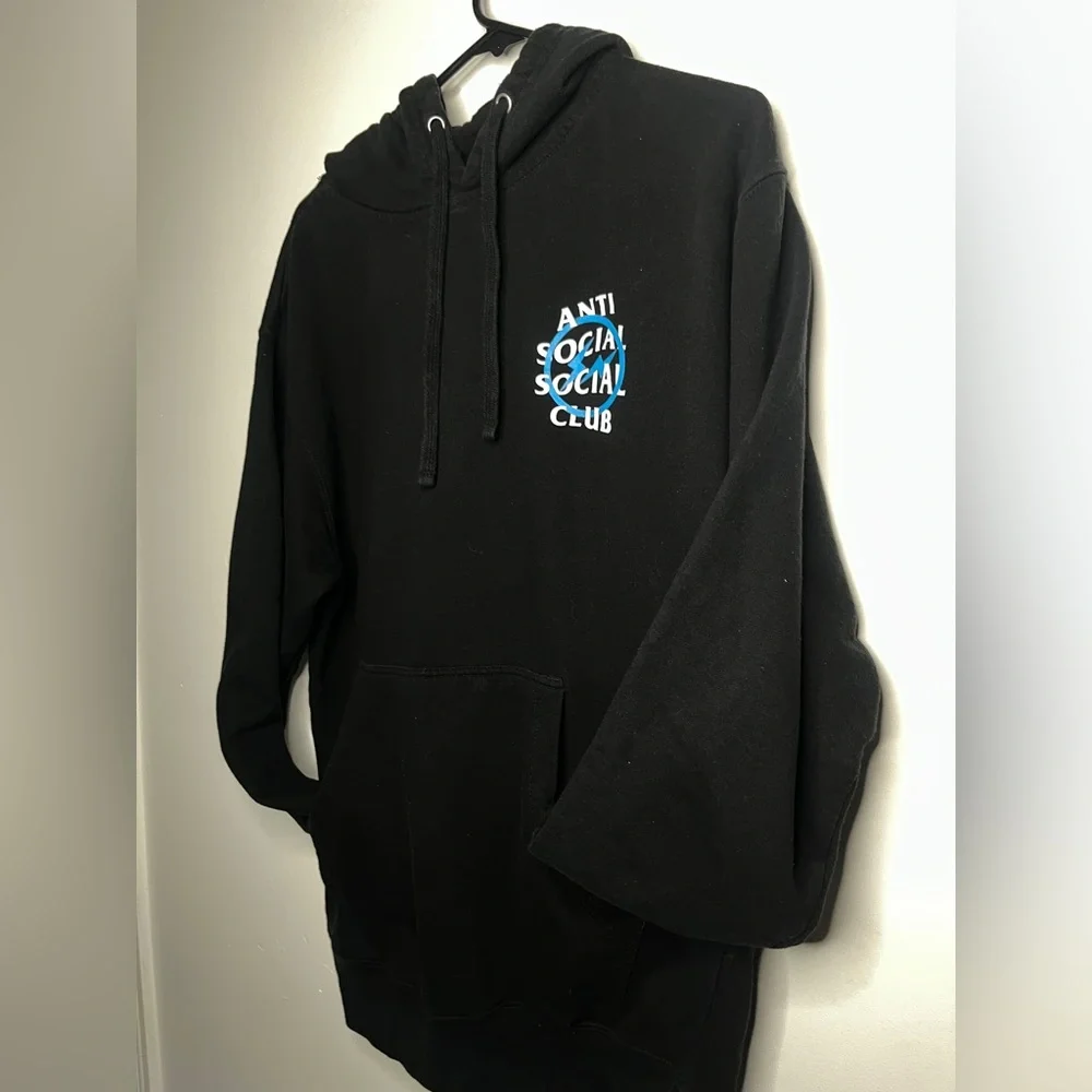 Anti Social Social Club x Fragment Blue Bolt Hoodie (FW19) Black Size M USED - Picture 5 of 8